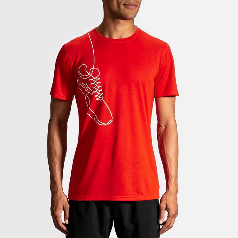 Brooks Distance Graphic NZ - Men's Short Sleeve Running Shirt - Red (75213-DOTA)